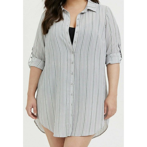 torrid Other - Torrid Stripe Size 0 Button Front Shirt Dress Swim Cover Up Top Layer